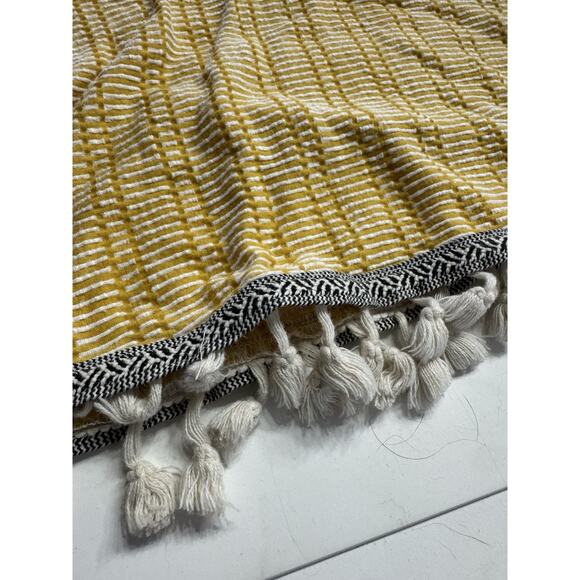 Anthropologie W5 Yellow Striped Tank Top Black Trim White Tassel Fringe Size M - Picture 2 of 7